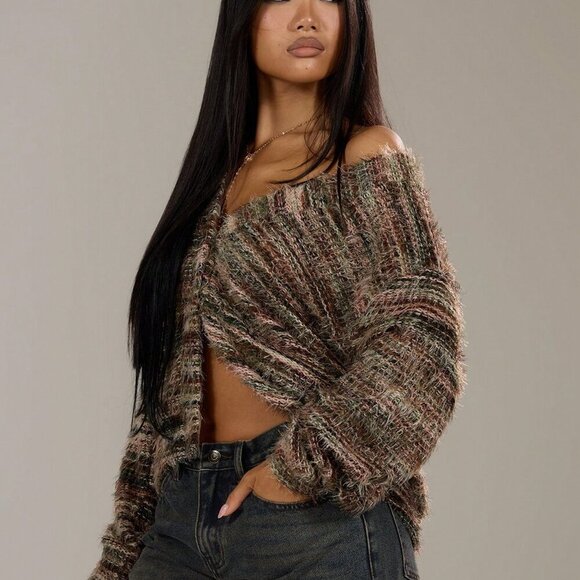 Casual Women's Oversized Textured Stripe Knit Sweater cardigan - Picture 3 of 5